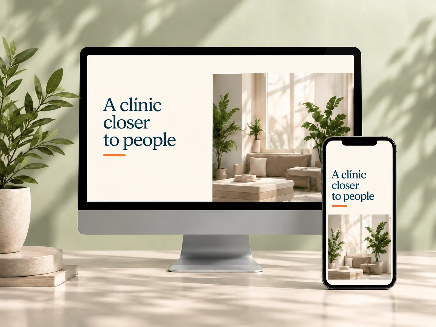 Clinic website design concept on desktop and mobile